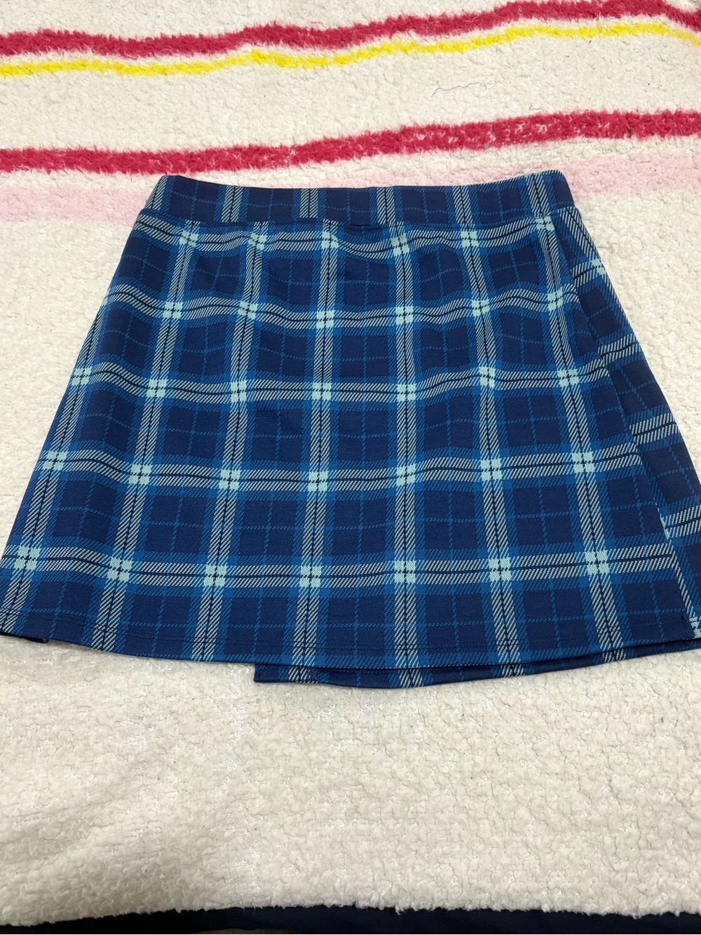 SO School Girl Plaid Blue/Green Faux Wrap Preppy Mini Skirt